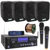 Pyle 3000W Bluetooth USB Home Theater Preamp AM/FM Stereo Receiver System with 2 Wireless Mics - Bundle Combo with 4x 3.5" 300W Indoor/Outdoor Black Waterproof Speakers, 16 Gauge 50 Feet Speaker Wire view 1