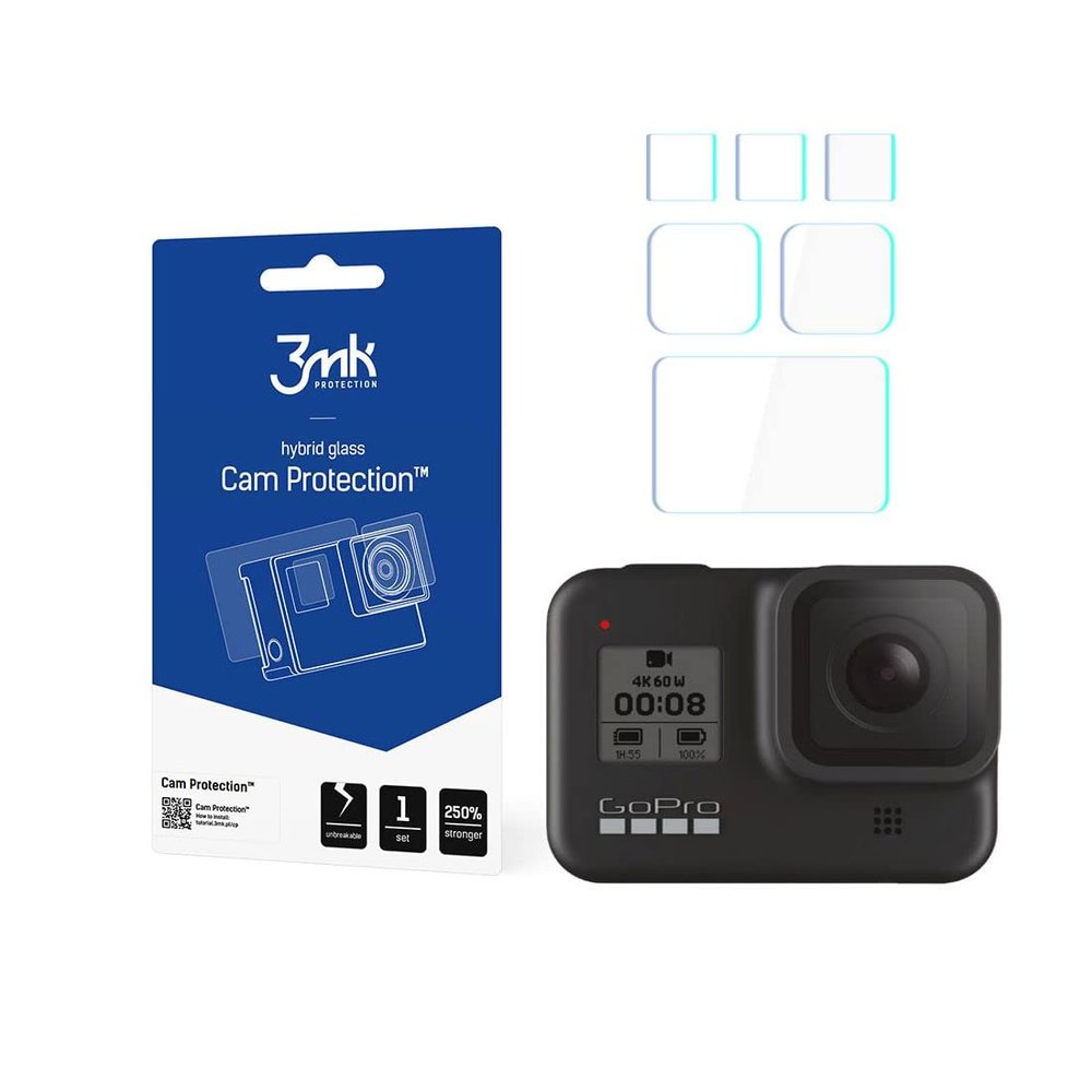 3mk Flexible Glass Tempered Glass for GoPro Hero 8, 9H Hardness Tempered Glass Film, Hardness Protective Glass Compatible with GoPro Hero 8, HybridGlass, Tempered Glass Film, Anti-Oil