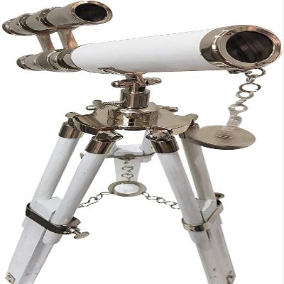 Nautical Marine Vintage Collection White Leather Telescope Tabletop Movie