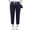 Andongnywell Women's Drawstring Linen Cropped Pants Elastic Waist Cotton Linen Pants Pencil Pants Casual (Navy,Small) view 1