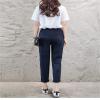 Andongnywell Women's Drawstring Linen Cropped Pants Elastic Waist Cotton Linen Pants Pencil Pants Casual (Navy,Small) view 3