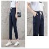 Andongnywell Women's Drawstring Linen Cropped Pants Elastic Waist Cotton Linen Pants Pencil Pants Casual (Navy,Small) view 4