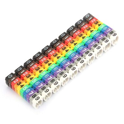 Akozon C Shape Coded Clip on Plastic Cable Identification Wire Cord Cable Marker Digital Number Tube Wire Label Colorful (6mm)
