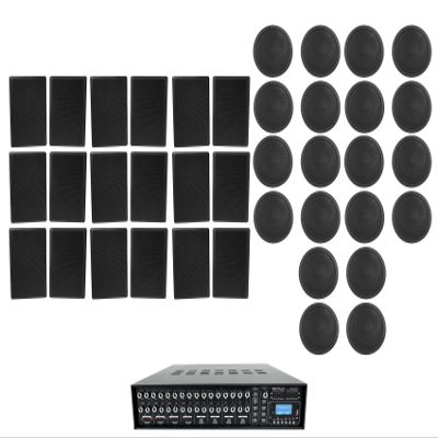 Rockville 4-Zone Matrix Amp+20 6" Black Ceiling+18 Wall Speakers 4 Restaurant