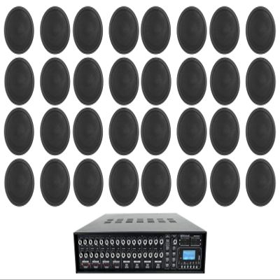 Rockville CCL6T Bundle: (32) 6 in 70V Commercial Ceiling Speakers, Rock Matrix 4-Zone 70V Amplifier with Matrix Source Routing, for Restaurants and Offices, 33-Items