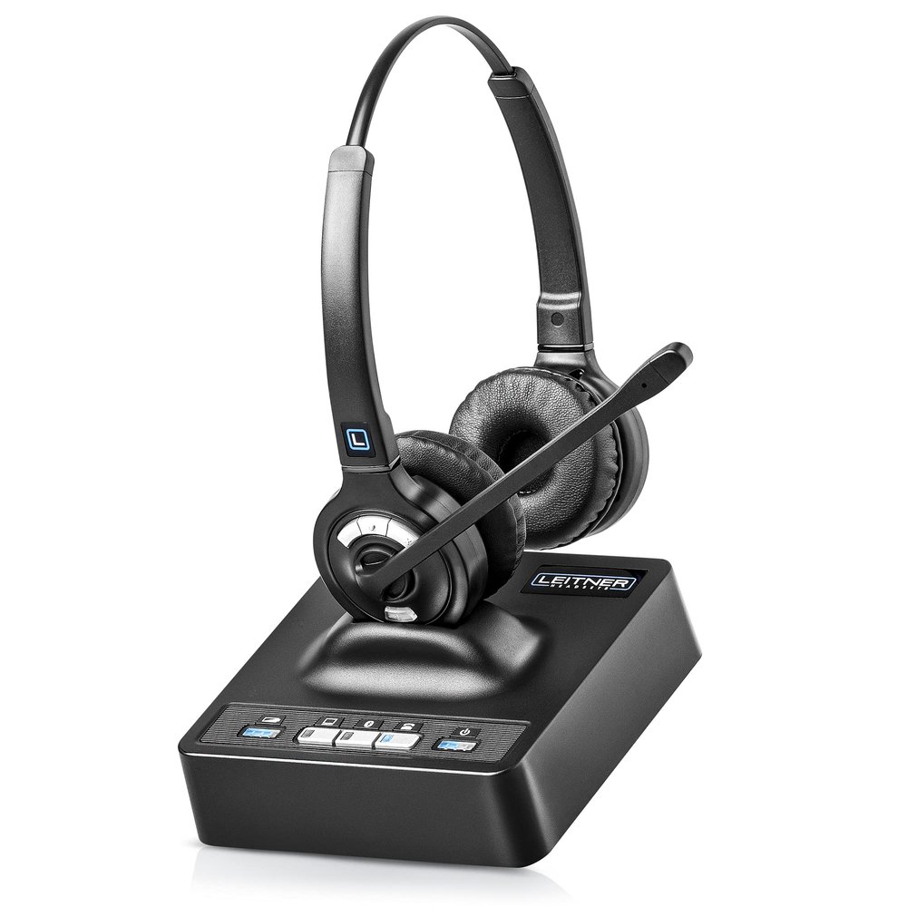 Leitner LH375 3-in-1 Wireless Office Headset with Mic Computer, Telephone, and Cell Phone Headset 5 Year Warranty Dual-Ear