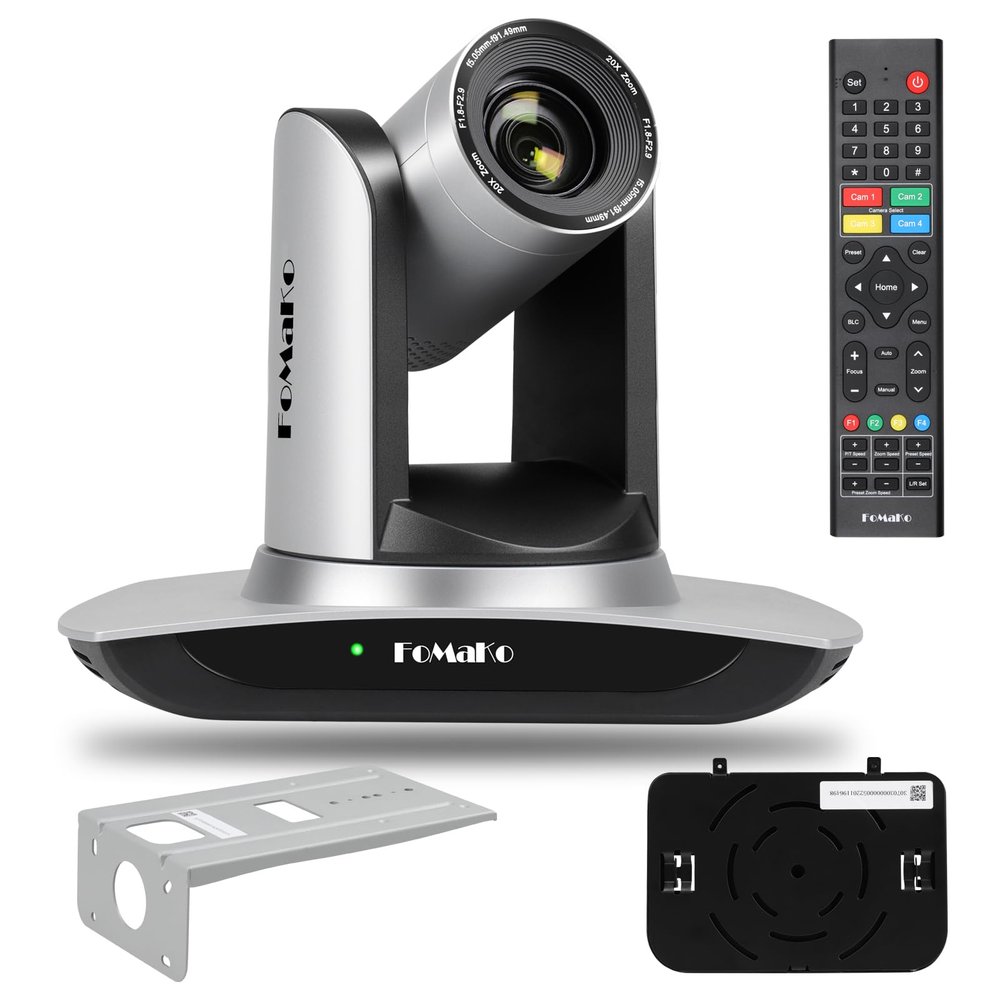 FoMaKo HDMI PTZ Camera AI Auto-Tracking Gen 3, 20x Optical Zoom, IP USB3.0 HDMI Camera for Church Services Worship Education,NDI Upgradeable,FMK12UH Pro(20x) Silvery