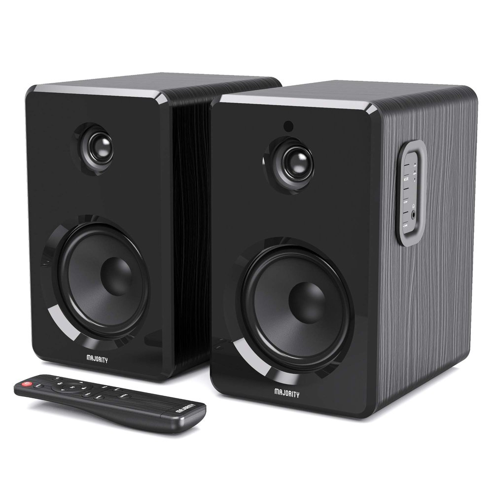 Majority D40 Active Bookshelf Speakers | Powered Stereo Studio Speakers | Powerful Amplified 2.0 Channel Sound | Bluetooth, Optical, RCA, USB & Aux Playback | Digital Controls | HiFi Speakers