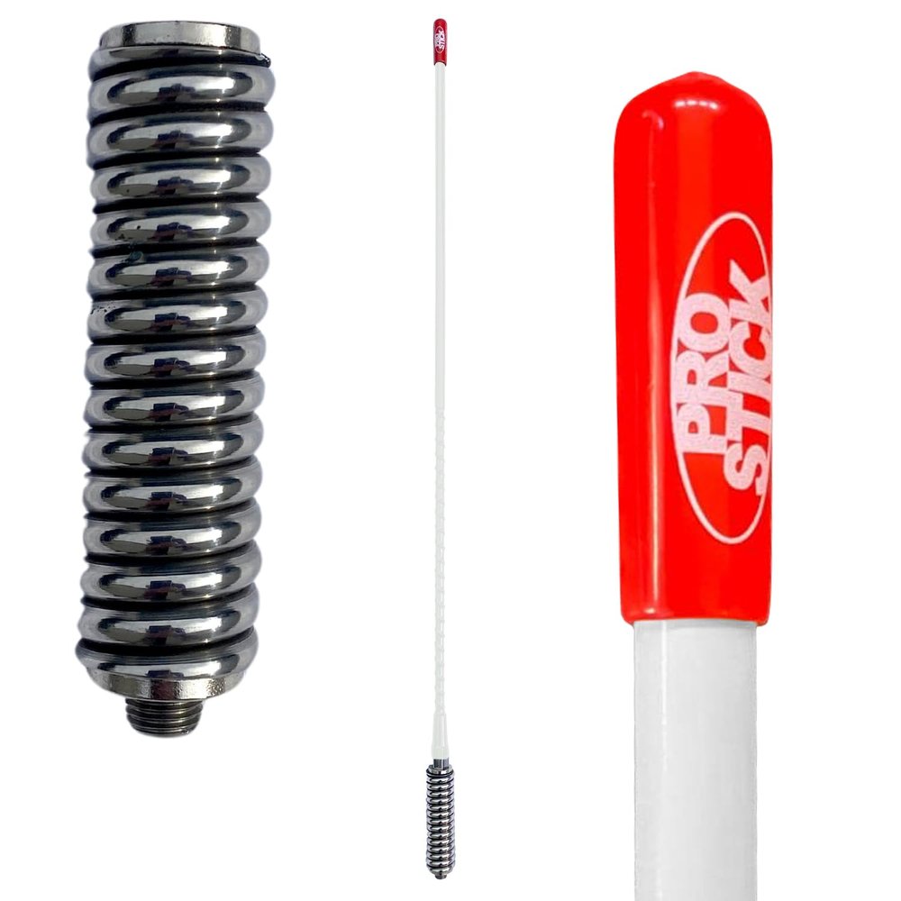 Prostick 2` Foot Fiberglass White CB Radio Antenna with Heavy Duty Stainless Steel Spring