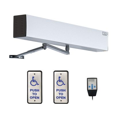 Handicap Door Opener Pair with 2 Slim Hardwired Stainless Steel Push Plate Swithes