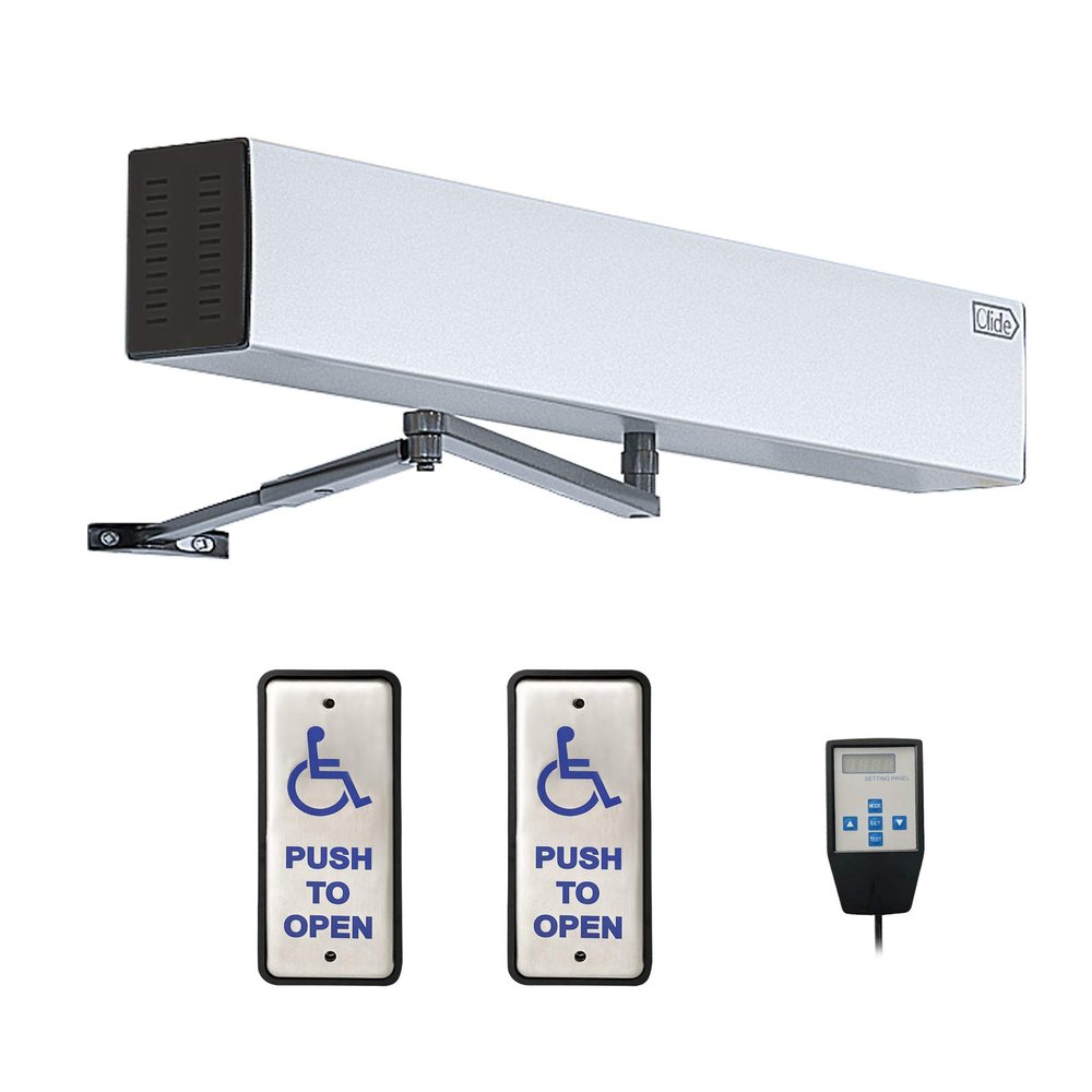 Handicap Door Opener Pair with 2 Slim Hardwired Stainless Steel Push Plate Swithes