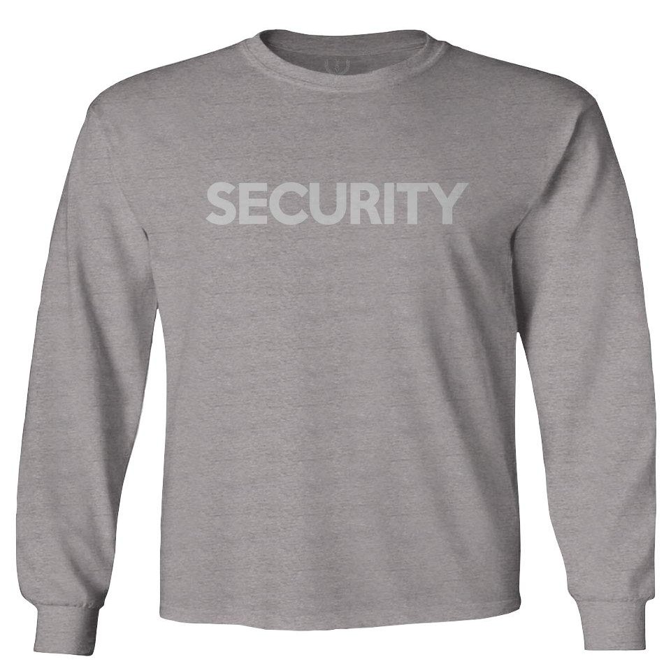 VICES AND VIRTUESS 0331. Security Graphic Event Staff Work Uniform Concert Crew Guard Men's Long Sleeve t Shirt (Light Gray X-Large)