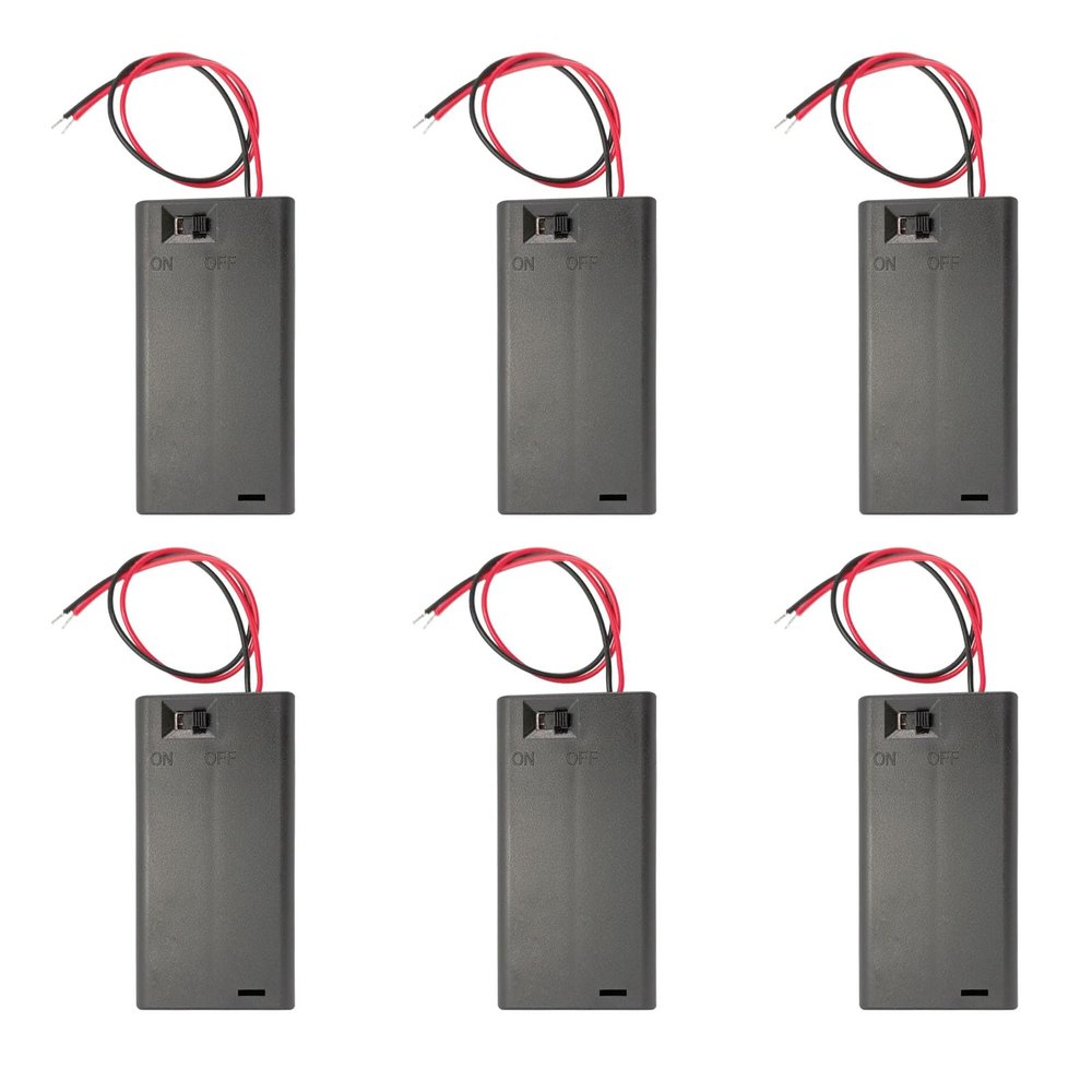 2AA Battery Holder, 6 Pcs 2 x 1.5V AA Battery Case with Switch, 2X 1.5V AA Battery Caddy Wire Leads for Electronic DIY