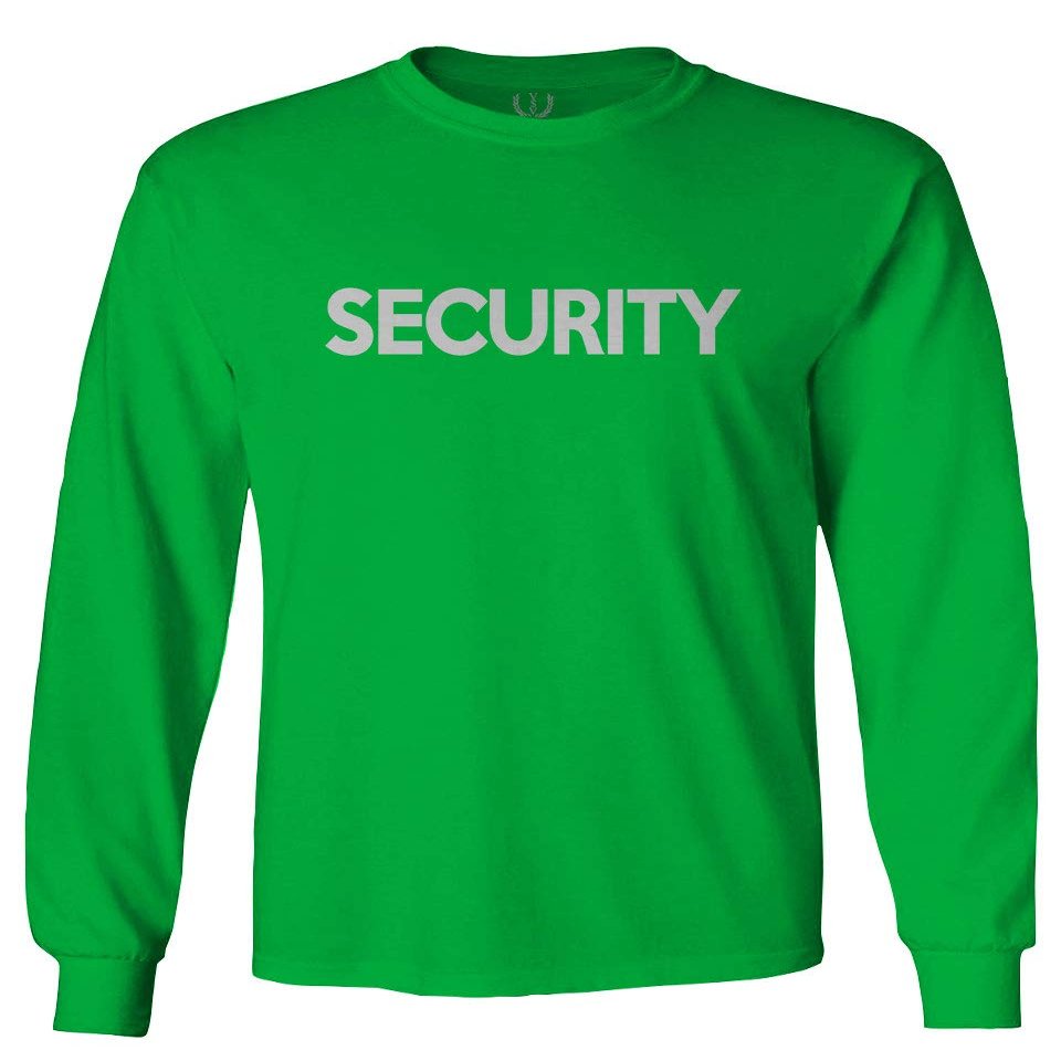 VICES AND VIRTUESS 0331. Security Graphic Event Staff Work Uniform Concert Crew Guard Men's Long Sleeve t Shirt (Irish Green Large)