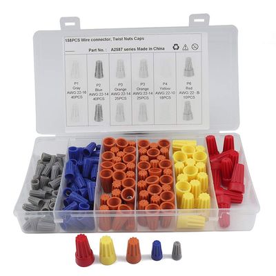 158 Pcs 5 Size Five Colours Electrical Wire Connectors Nylon Insulated Terminal Wiring Cap Connector Assortment Set