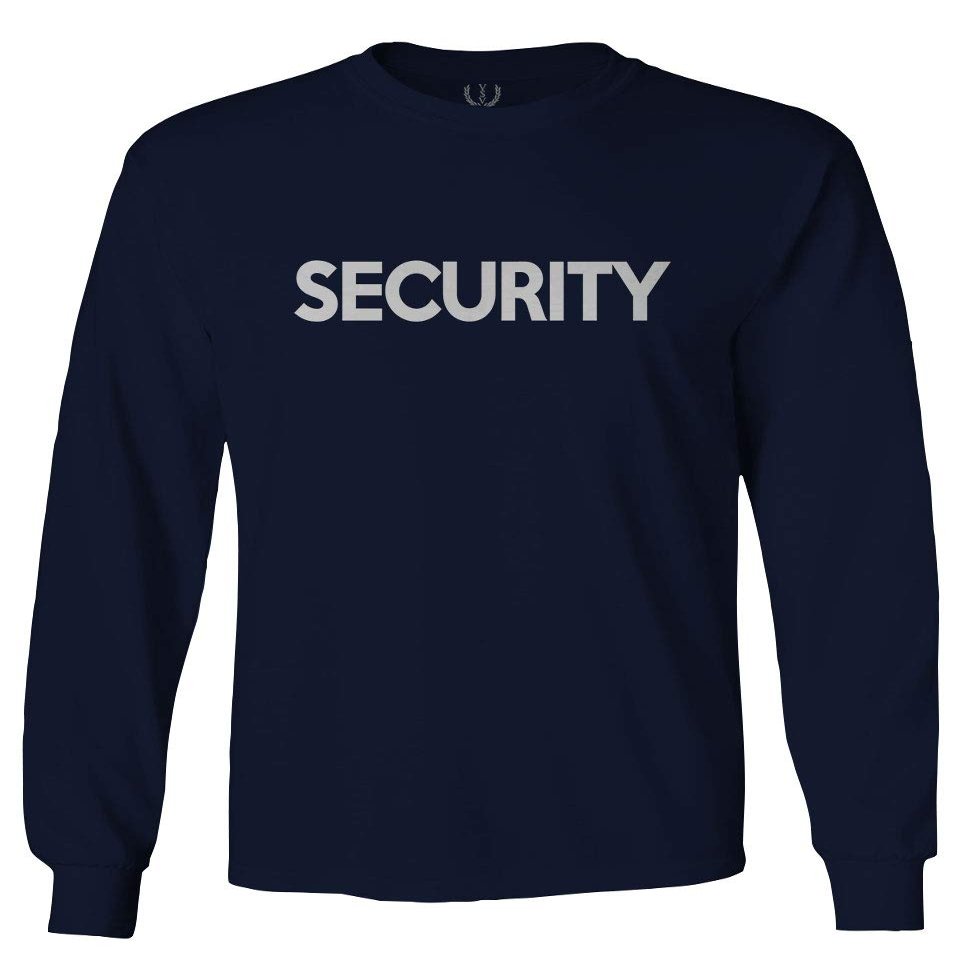 VICES AND VIRTUESS 0331. Security Graphic Event Staff Work Uniform Concert Crew Guard Men's Long Sleeve t Shirt (Navy Blue, Large)