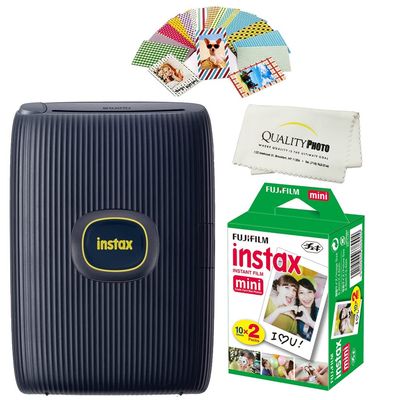 Fujifilm Instax Mini Link 2 Smartphone Printer Plus Instax Mini Films 20 Pack. Plus Stickers. Bonus All-Purpose Microfiber Cloth (Space Blue)