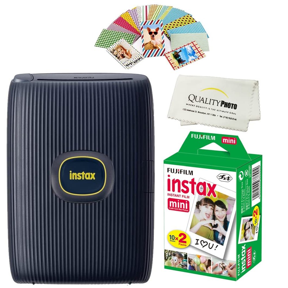 Fujifilm Instax Mini Link 2 Smartphone Printer Plus Instax Mini Films 20 Pack. Plus Stickers. Bonus All-Purpose Microfiber Cloth (Space Blue)
