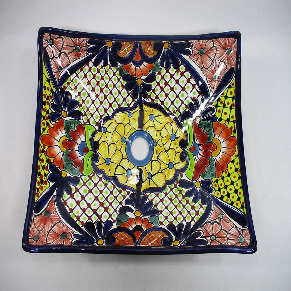 16" RECTANGULAR TALAVERA SINK vessel mexican bathroom handmade ceramic folk art