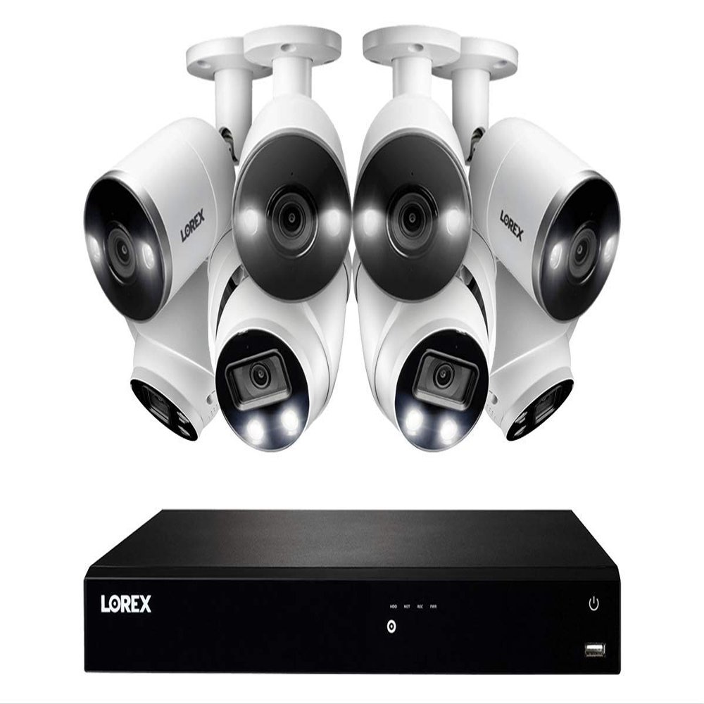 Lorex 4KHDIP168NI-2 4K Smart Deterrence 16 Channel Surveillance System w/ N862A63B 4K 3TB NVR and 4 E892AB 4K Smart Deterrence Bullet Cameras and 4 E892DD 4K Smart Deterrence Dome Cameras