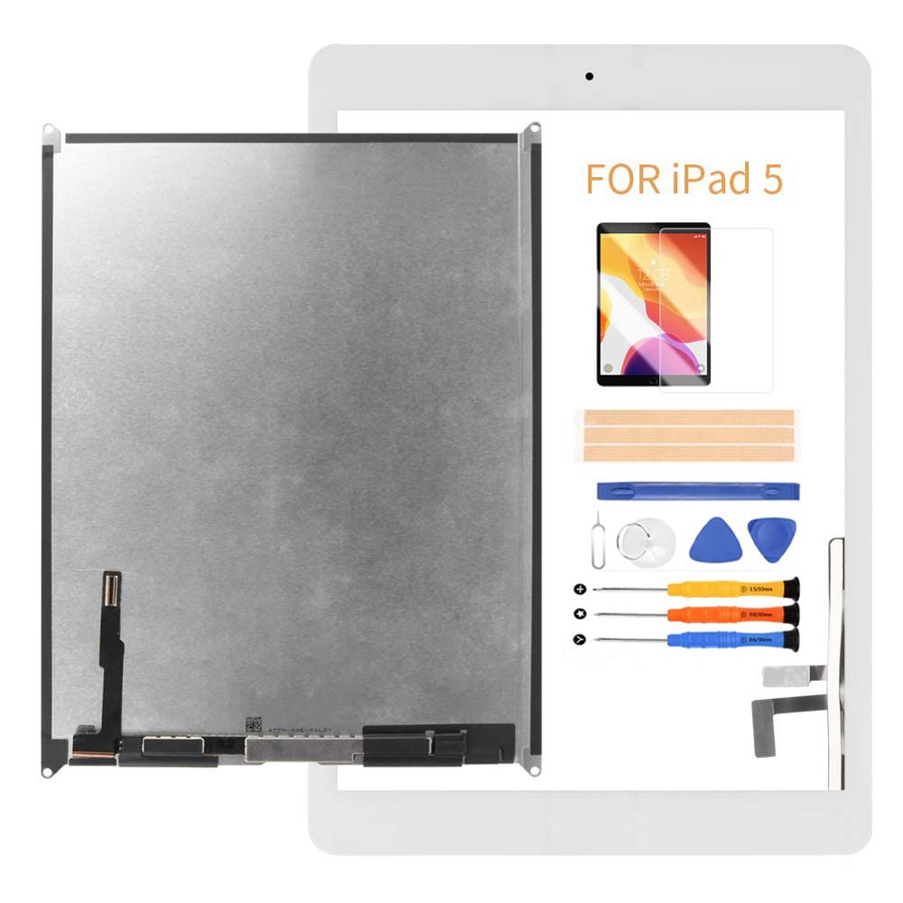 A-MIND Screen Replacement for iPad 5 2017 9.7inch A1822 A1823Not for Air 1 LCD Display and Touch Screen digitizer with Home Button & Free Tool Repair Kit & Screen Protector (White)