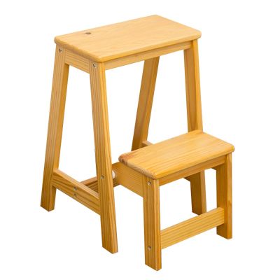 2 Step Ladder Stool Wooden Folding Step Stool Adult Kids Safty Stepladders for Home and Kitchen Portable Sturdy Ladder 150kg Capacity (Color : Wood Color)