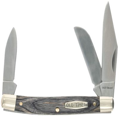 Old Timer Heritage Pocket Knife 2.4" Clip Point D2 Tool Steel Polished Blade Laminated Wood Handle Black/Gray