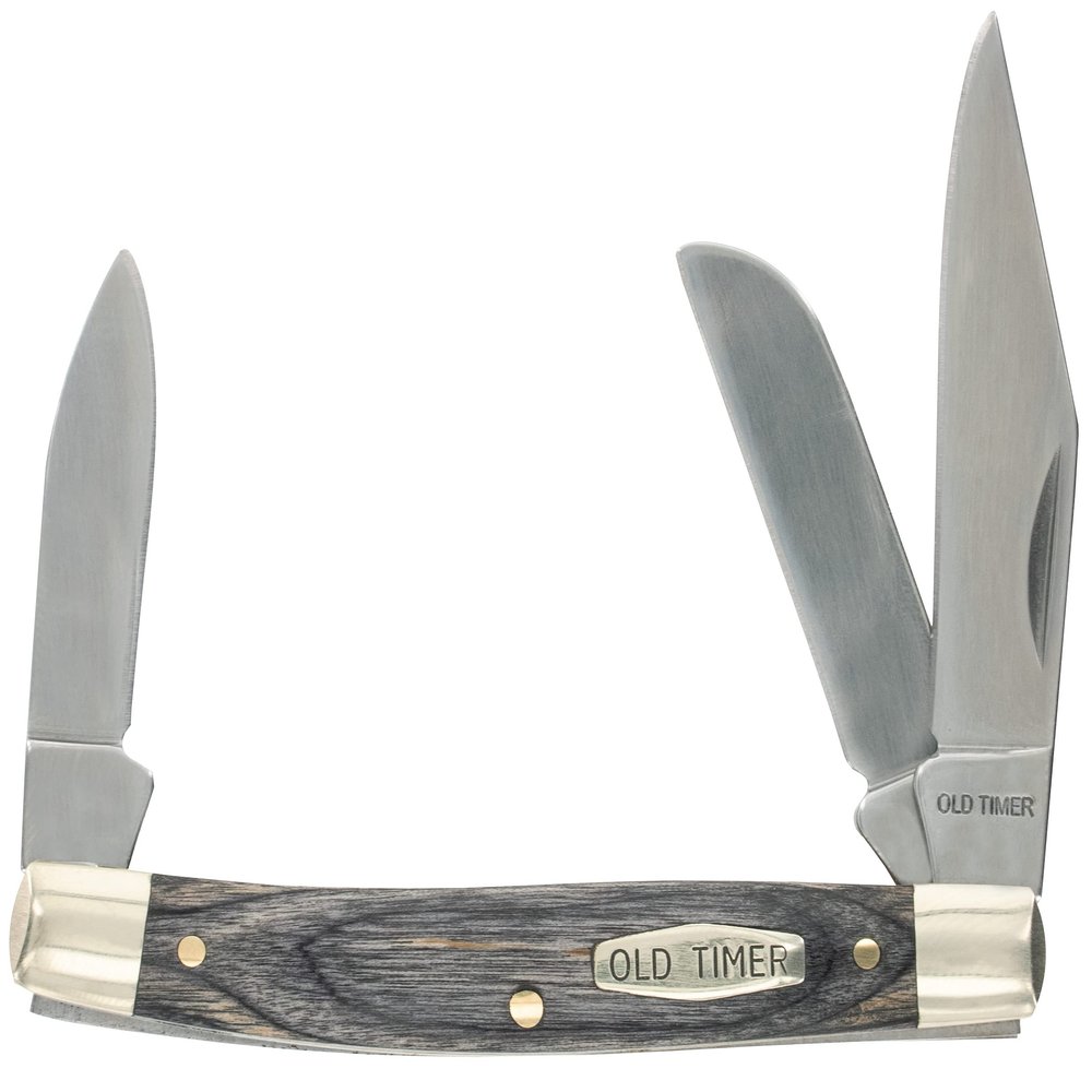 Old Timer Heritage Pocket Knife 2.4" Clip Point D2 Tool Steel Polished Blade Laminated Wood Handle Black/Gray