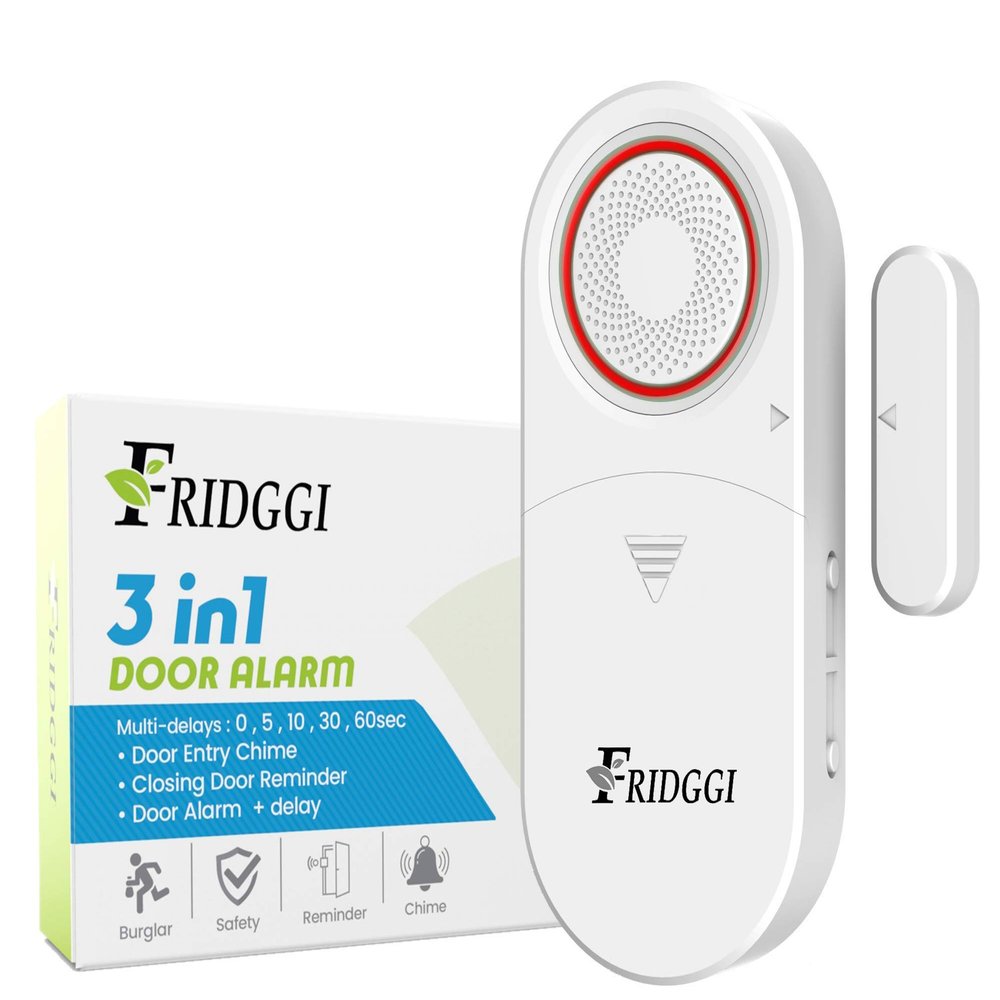 3in1 Alarm - Door Left Open Alarm, Doors Chime with Delay, 0/5/10/30/60 Seconds, 2/5 Minutes, Gate Ajar Alert, 80 to 120 dB, Close Door Reminder for Freezer, Home, Shop. (White)