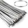 100PCS 11.8Inch Metal Cable Zip Ties - 304 stainless steel Heavy Duty Self-locking Cable Wire Tie Wrap for Fence Exhaust Wrapping Car Outdoor Canopy Automotive view 1