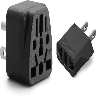 Europe to US Plug Adapter EU/UK/AU/CN/JP/Asia/Italy/Brazil to USA (Type A & B) American Travel Adapter and Converter, Wall Outlet Power Charger Converter (Black)