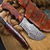 Damascus KE-01142-HK Custom and Handmade Steel Hunting Mini Tracker Knife with Wood Handle with Leather Sheath view 2