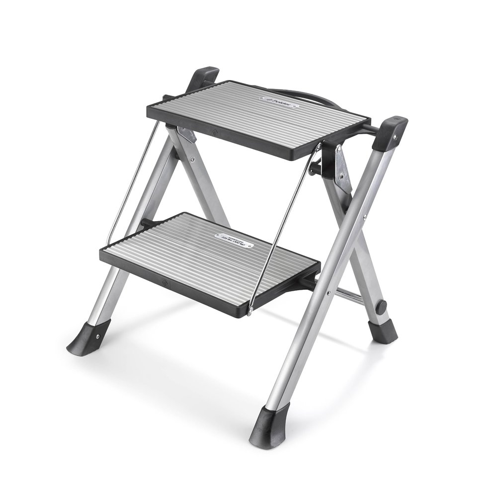 Polder Easy-Close Aluminium 2-Step Stool, Ladder with Non-Skid Feet, Folding Step, Top Step Height - 1.4 feet
