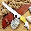 Damascus KE-01141-HK Custom and Handmade D2 Steel Hunting Tactical Knife with Steel Bolster and Micarta Handle with Leather Sheath view 2