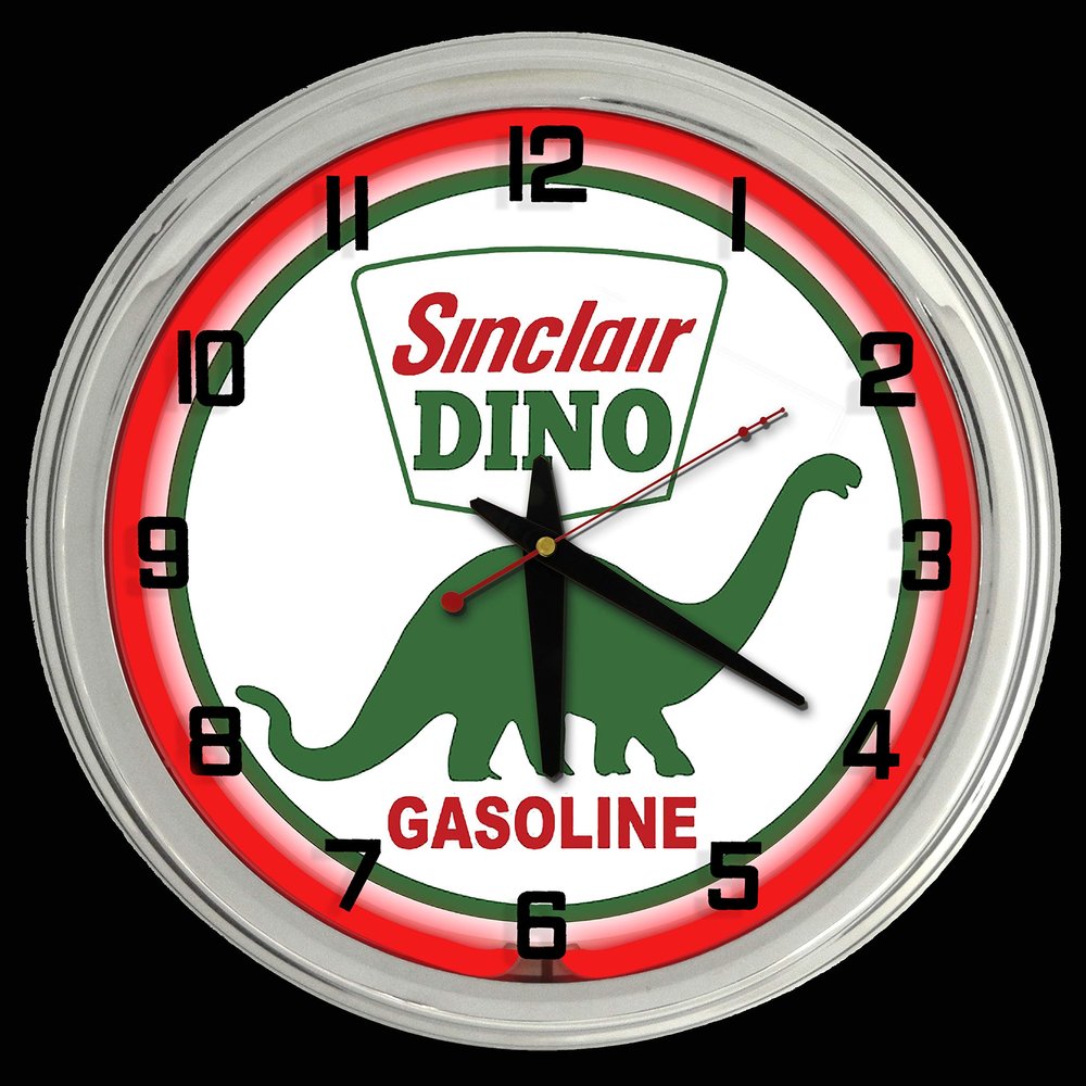 ELG Companies LLC 16" Sinclair Dino Dinosaur Gasoline Oil Sign Red Neon Wall Clock