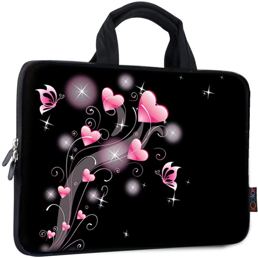 iColor 14 15 15.4 15.6 inch Laptop Bag Case Handle chromebook case Sleeve Computer Protect Case Pouch Holder Notebook Sleeve Neoprene Chromebook Cover Soft Carring Travel Case Pink Heart ICB-19