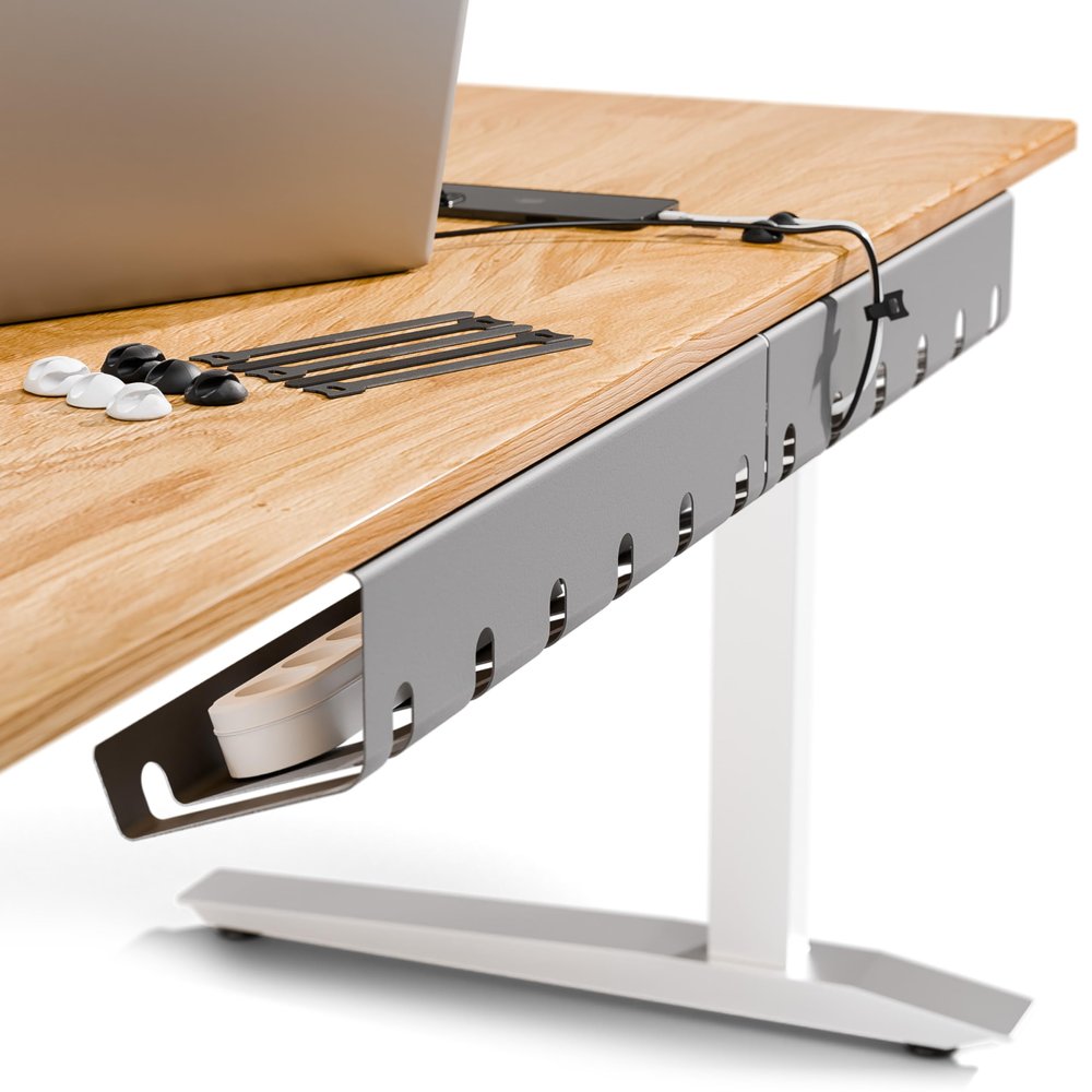 PAMO Cable Management Under Desk for Easy mounting Under-Table I Set of 2 - with 10X Cable Ties I Desk Organizer for Office/Home Office Table Thoughtful Cable Tray Holder