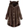 Andongnywell women's long-sleeved hooded faux fur one-piece fluffy oversized coat Round neck collar pocket warm (Coffee,XX-Large) view 1