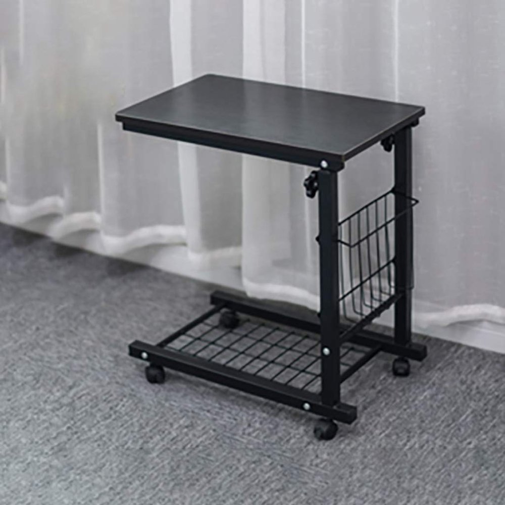 Bedside Laptop Table with Wheel Adjustable Notebook Stand Reading Holder Multi-Function Overbed Laptop Coffe Table Movable Laptop Desk (Hospital and Home Use) (Color : Black)