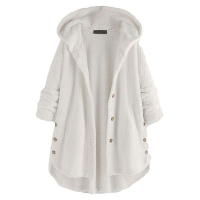 Andongnywell Cardigan for Women Fuzzy Fleece Long Sleeve Hooded Jacket Coat Winter Outwear with Pockets (White,Medium)