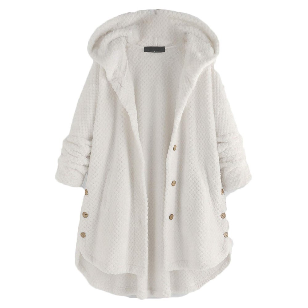 Andongnywell Cardigan for Women Fuzzy Fleece Long Sleeve Hooded Jacket Coat Winter Outwear with Pockets (White,Medium)