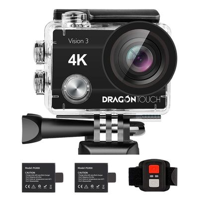 Dragon Touch Action Camera Vision 3 4K 20MP Underwater Waterproof Camera with Remote 170 Wide Angle WiFi Sports Cam with Mounting Accessories Kit