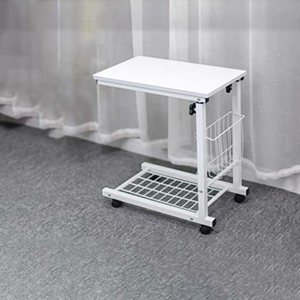 Bedside Laptop Table with Wheel Adjustable Notebook Stand Reading Holder Multi-Function Overbed Laptop Coffe Table Movable Laptop Desk (Hospital and Home Use) (Color : White)