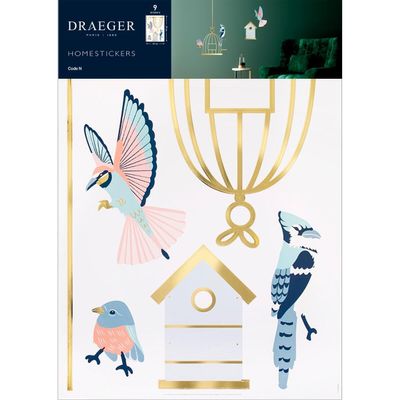 DRAEGER PARIS 1900 75000060 Draeger Wall Sticker Birds and Nesting Boxes Homesticker Home Decoration Large, Multicoloured