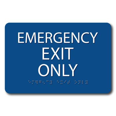 The Sign Studio - 4" x 5" - Blue/White - ADA - Emergency Exit Sign with Tactile & Braille