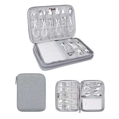 Electronics Organizer, Jelly Comb Electronic Accessories Case Portable Double Layer Cable Storage Bag for Cell Phone, Data Line, Power Bank, USB Flash Drive and More (Gray, Single Layer/Small)