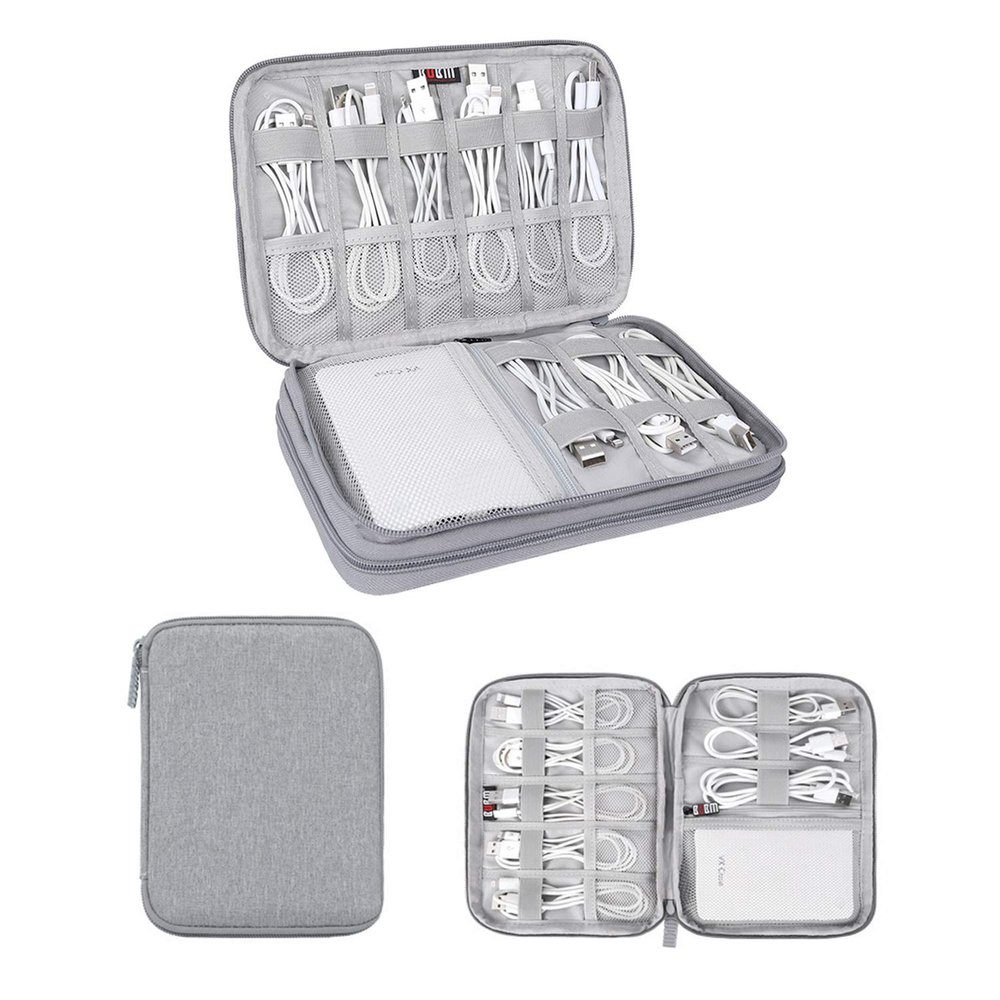Electronics Organizer, Jelly Comb Electronic Accessories Case Portable Double Layer Cable Storage Bag for Cell Phone, Data Line, Power Bank, USB Flash Drive and More (Gray, Single Layer/Small)