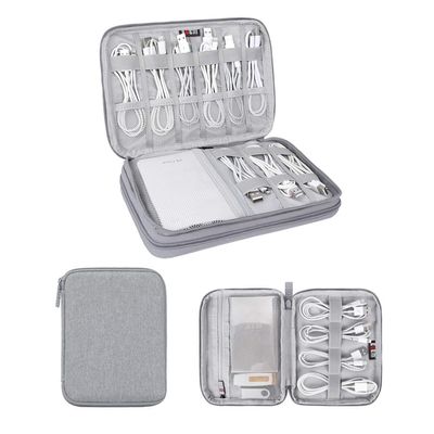 Electronics Organizer, Jelly Comb Electronic Accessories Case Portable Double Layer Cable Storage Bag for Cell Phone, Data Line, Power Bank, USB Flash Drive and More (Gray, Single Layer/Mini)