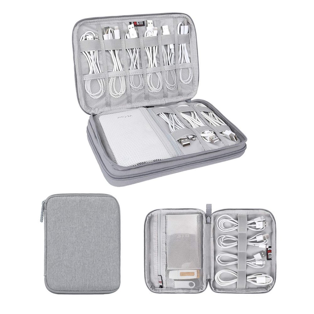 Electronics Organizer, Jelly Comb Electronic Accessories Case Portable Double Layer Cable Storage Bag for Cell Phone, Data Line, Power Bank, USB Flash Drive and More (Gray, Single Layer/Mini)