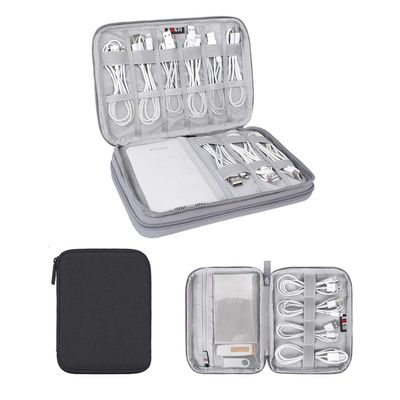 Electronics Organizer, Jelly Comb Electronic Accessories Case Portable Double Layer Cable Storage Bag for Cell Phone, Data Line, Power Bank, USB Flash Drive and More (Black, Single layer/Mini)